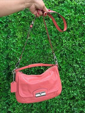 COACH Coral Leather Shoulder Bag with Silver Hardware